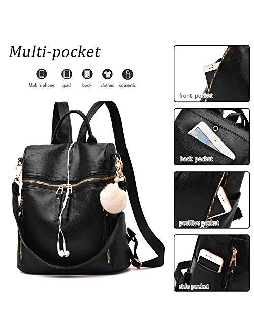 Backpack Purse for Women Multi-pocket Large Capacity Leather Shoulder Bag Multi-purpose Cute Backpack for Girls