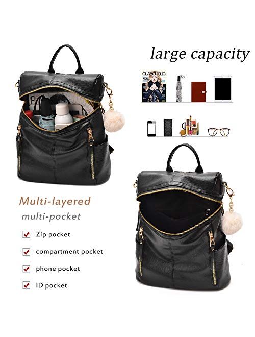 Backpack Purse for Women Multi-pocket Large Capacity Leather Shoulder Bag Multi-purpose Cute Backpack for Girls