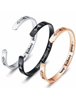 meekoo Inspirational Bracelets Stainless Steel Engraved Personalized Positive Mantra Quote Keep Going Cuff Bangle Graduation Bracelet Gift