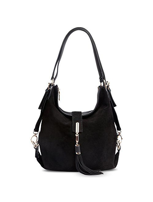 Nico Louise Women Genuine Suede Leather Tassel Handbag Backpack Shoulder Bag