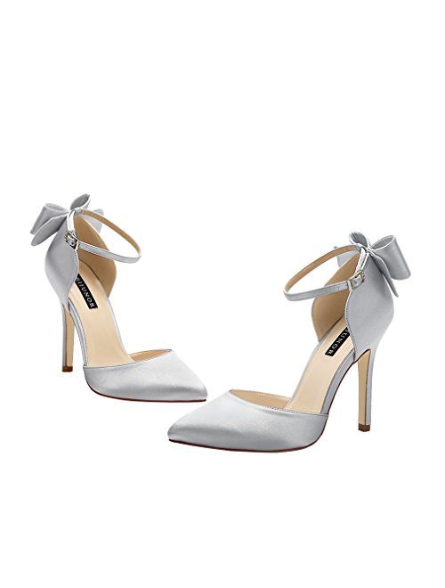 ERIJUNOR Women High Heel Bow Ankle Strap Evening Party Dance Wedding Satin Shoes