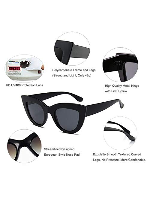 Retro Cateye Sunglasses for Women Fashion Clout Goggles Mirror UV400 Protection Cat Eye Sun Glasses