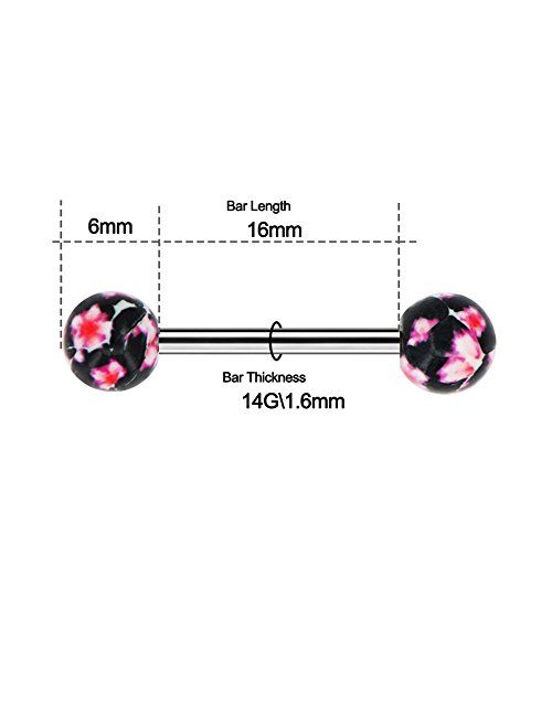 COCHARM Tongue Barbells 5pcs Candy Color with Flower Pattern Tongue Barball Piercing Body Jewelry Tongue Rings