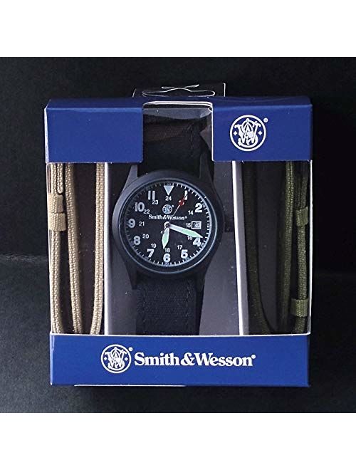 Smith & Wesson SWW-1464-BLK Military Watch with Three Interchangable Canvas Straps