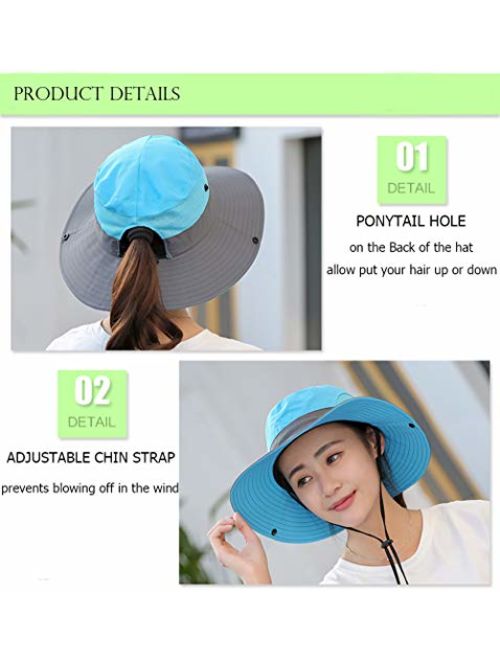 Buy Ponytail Women's Summer Sun Bucket Hats UV Protection Safari