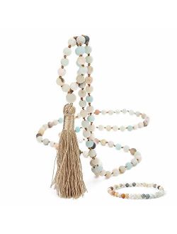 OAIITE 108 Natural Stone Beads Handmade Charm Personalized Stylish Beaded Tassel Necklace (B)