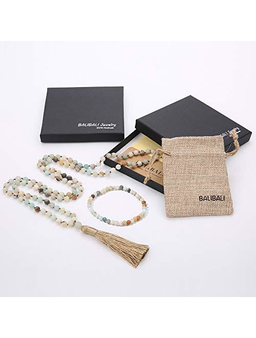 OAIITE 108 Natural Stone Beads Handmade Charm Personalized Stylish Beaded Tassel Necklace (B)