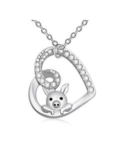 TUSHUO Delicate Cute Hollow Heart Lovely Pig Pendant Necklace Piggy Crystal Jewelry for Women Girls Birthday