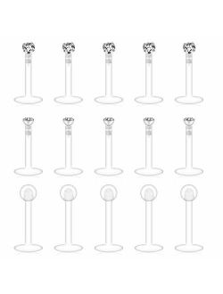 Ruifan 10-15PCS 16G Clear UV Flexible Acrylic 2mm CZ Gem Labret Monroe Lip Ring Tragus Helix Cartilage Earring Stud Barbell Body Piercing Jewelry