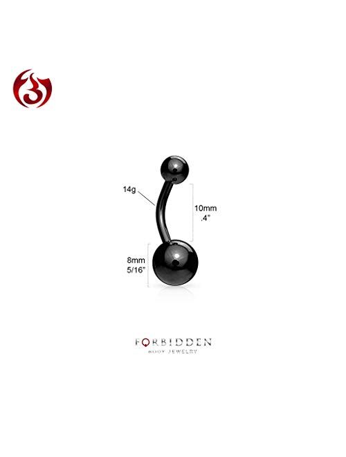 Forbidden Body Jewelry 14g Titanium IP Plated Surgical Steel High Shine Double Ball Belly Ring