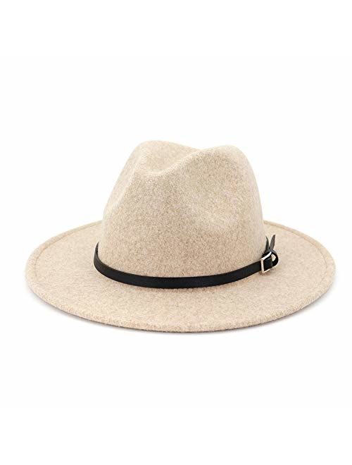 Lisianthus Womens Classic Wool Fedora with Belt Buckle Wide Brim Panama Hat