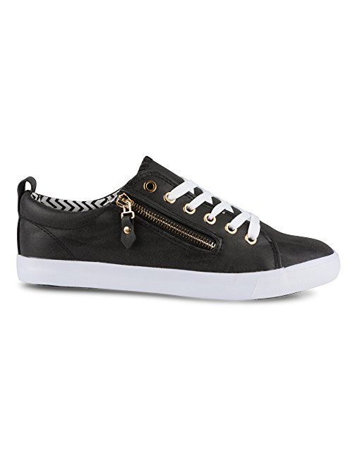 Twisted Women's Alley Faux Leather Fashion Sneaker with Decorative Zipper
