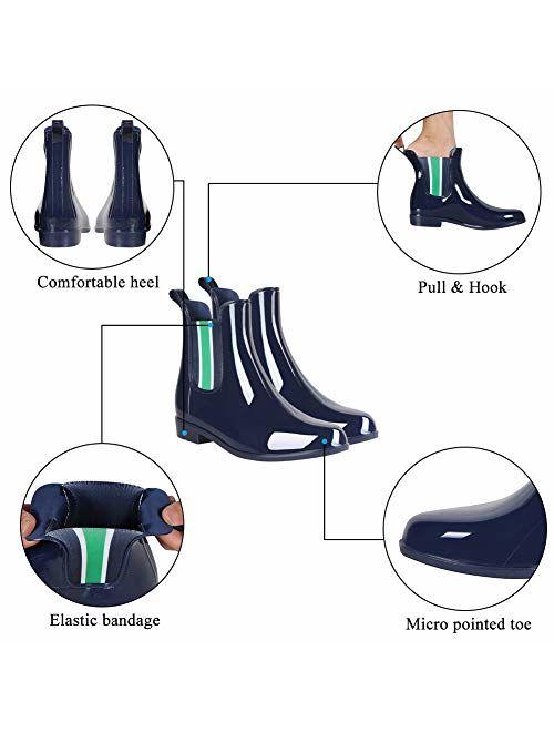 DAWAN Rain Boots for Women, Ankle Shoes with Fashion Basic Waterproof and Non-Slip, Suitable for Leisure Gardening Equestrian Activities