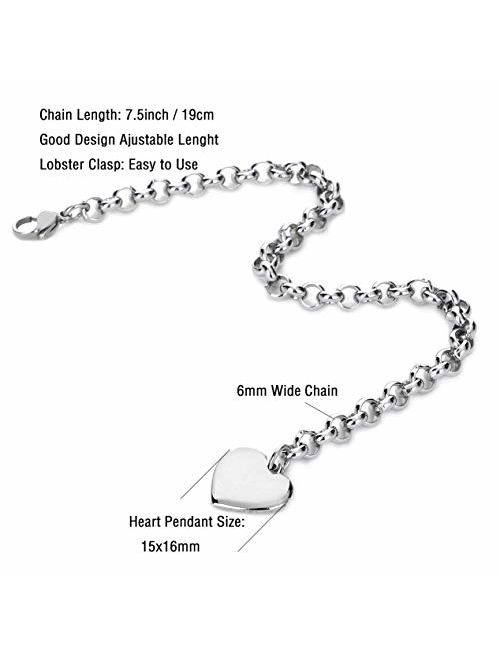 Initial Charm Bracelets Stainless Steel Heart 26 Letters Alphabet Bracelet for Women, Valentine's Day Gifts