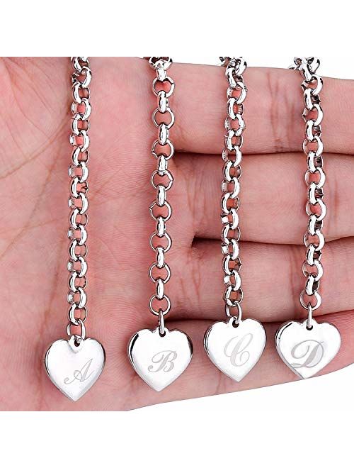 Initial Charm Bracelets Stainless Steel Heart 26 Letters Alphabet Bracelet for Women, Valentine's Day Gifts