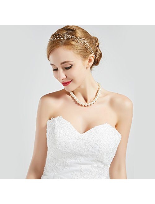 BABEYOND Round Imitation Pearl Necklace Wedding Pearl Necklace for Brides White