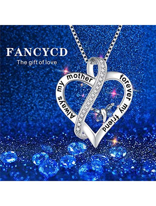 FANCYCD "Always My Mother Forever My Friend" Love Heart Necklace, 18", Special Jewelry for Women, Mother’s Day Gifts for Mom, Wife, Aunt, Grandma