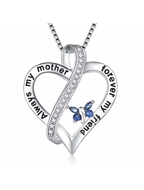 FANCYCD "Always My Mother Forever My Friend" Love Heart Necklace, 18", Special Jewelry for Women, Mother’s Day Gifts for Mom, Wife, Aunt, Grandma