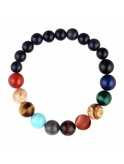 MENGLINA Women Stone Bead Charm Bracelet Universe Galaxy The Eight Planets Nine Planets in The Solar System Guardian Star Bracelets