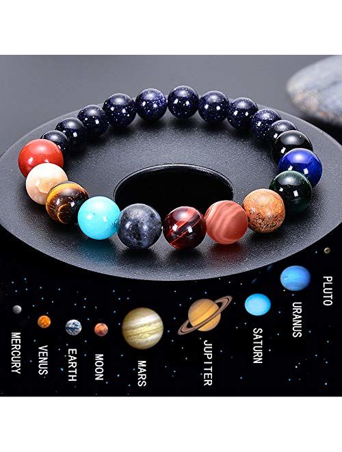 MENGLINA Women Stone Bead Charm Bracelet Universe Galaxy The Eight Planets Nine Planets in The Solar System Guardian Star Bracelets
