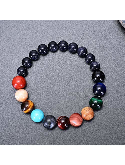MENGLINA Women Stone Bead Charm Bracelet Universe Galaxy The Eight Planets Nine Planets in The Solar System Guardian Star Bracelets