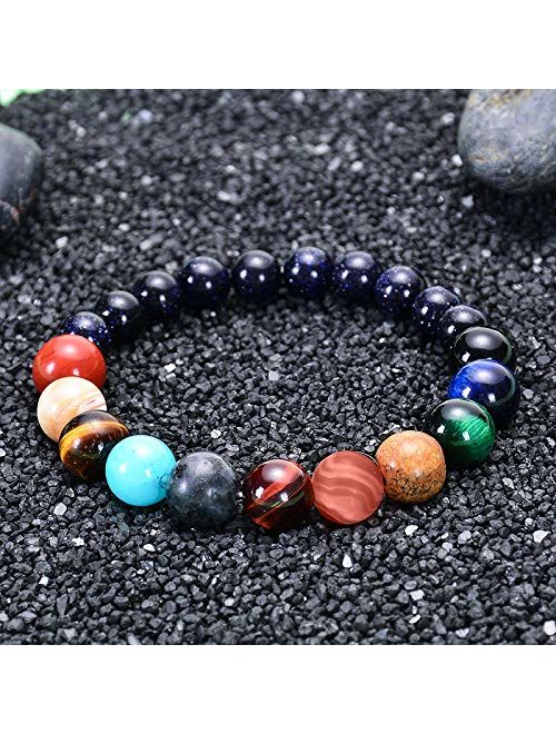 MENGLINA Women Stone Bead Charm Bracelet Universe Galaxy The Eight Planets Nine Planets in The Solar System Guardian Star Bracelets
