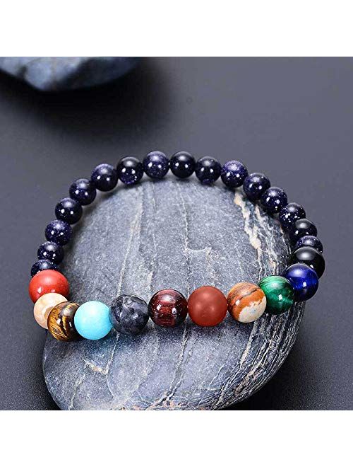MENGLINA Women Stone Bead Charm Bracelet Universe Galaxy The Eight Planets Nine Planets in The Solar System Guardian Star Bracelets