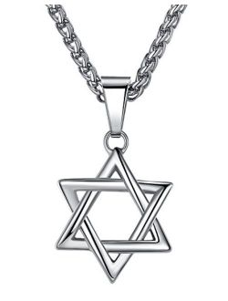 Stainless Steel Star of David Pendant Necklace, Unisex, 24" Link Chain, hhp010