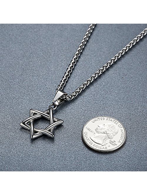 Stainless Steel Star of David Pendant Necklace, Unisex, 24" Link Chain, hhp010
