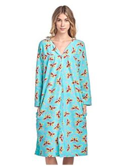 Casual Nights Women's Printed Fleece Snap-Front Lounger House Dress
