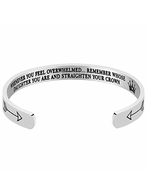 Daughter Bracelet Gifts - Inspirational Gifts for Daughter Stainless Steel Engraved Crown Cuff Bracelet Birthday Gifts for Women Teen Girls