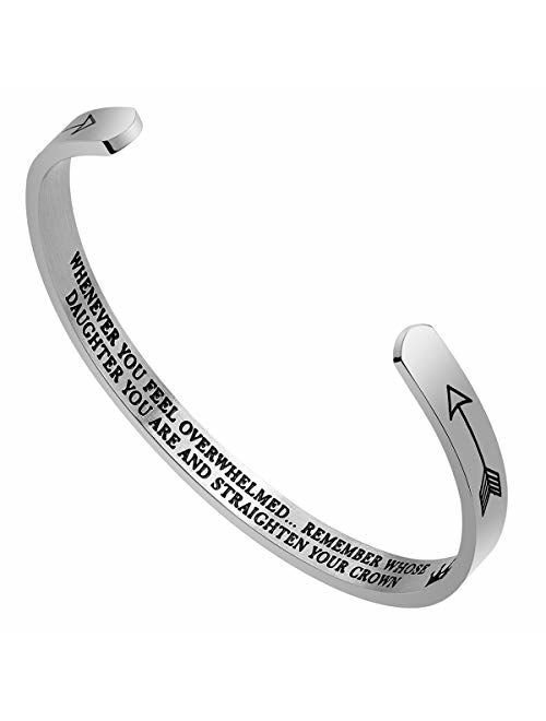 Daughter Bracelet Gifts - Inspirational Gifts for Daughter Stainless Steel Engraved Crown Cuff Bracelet Birthday Gifts for Women Teen Girls