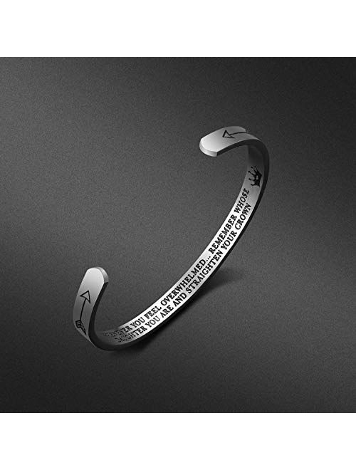 Daughter Bracelet Gifts - Inspirational Gifts for Daughter Stainless Steel Engraved Crown Cuff Bracelet Birthday Gifts for Women Teen Girls