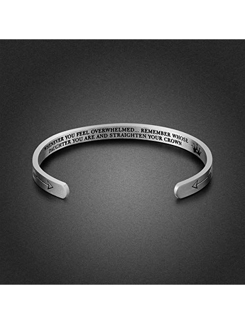 Daughter Bracelet Gifts - Inspirational Gifts for Daughter Stainless Steel Engraved Crown Cuff Bracelet Birthday Gifts for Women Teen Girls