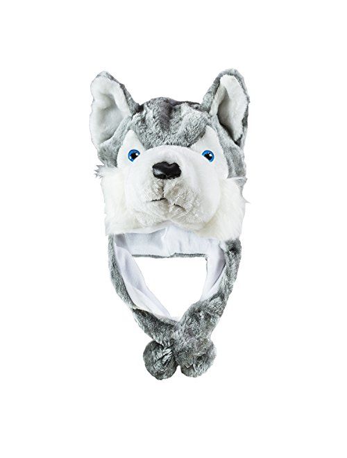 Husky Timber Wolf Cute Plush Animal Winter Hat Warm Winter Fashion (Short)