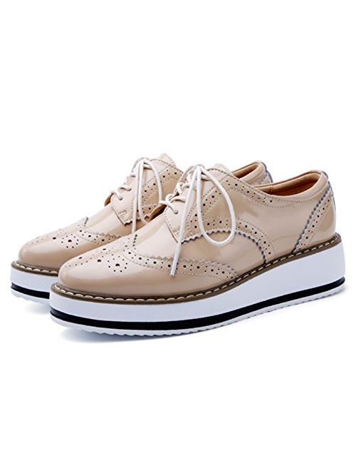 Details about  / Dadawen Women/'S Platform Lace-Up Comfort Wingtips Square Toe Oxford Shoes Brogue