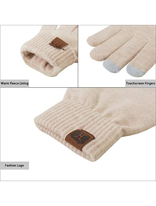 Women's Winter Touchscreen Stretch Thermal Magic Gloves Warm Wool Knitted Thick Fleece Lined Texting Gloves for Women