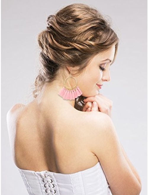 Gejoy Tassel Hoop Earrings Fan-shaped Drop Earrings Dangle Eardrop for Women Girls Party Bohemia Dress Accessory, 3 Pairs