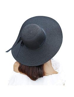Women's Wide Brim Sun Protection Straw Hat,Folable Floppy Hat,Summer UV Protection Beach Cap
