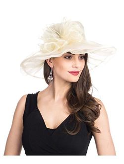 Lucky Leaf Women Kentucky Derby Church Cap Wide Brim Summer Sun Hat for Party Wedding
