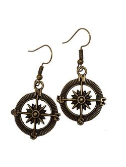 Steampunk Nautical Pirate Compass Earrings Pendant Charm Dangle in Antique Style
