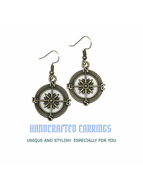Steampunk Nautical Pirate Compass Earrings Pendant Charm Dangle in Antique Style