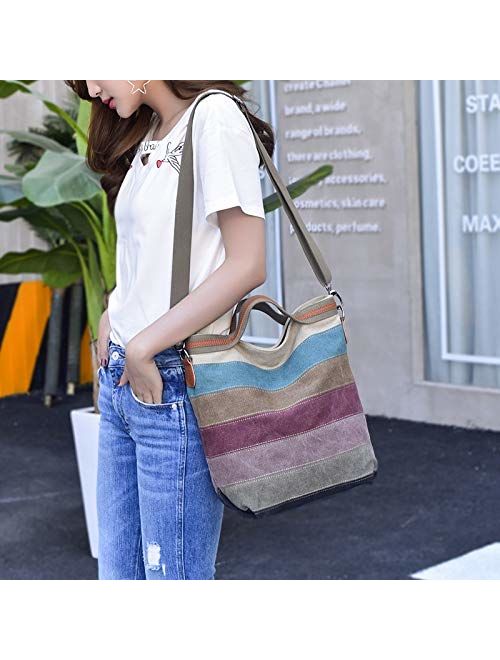Womens Shoulder Bags Canvas Hobo Handbags Multi-Color Casual Messenger Bag Top Handle Tote Crossbody Bags, Stripe, One Size