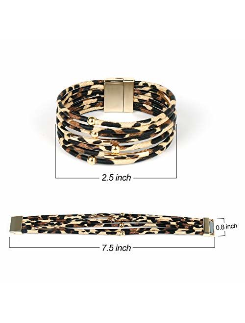 OKROSTOY 3Pcs Leopard Print Earrings Cheetah Earrings Leopard Jewelry Set for Women, Leopard Print Bracelet Multilayer Leather Cuff Bracelet and Leopard Leather Earrings 