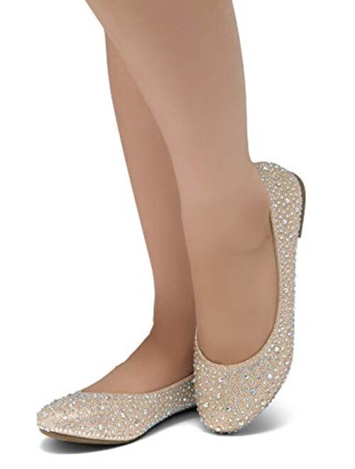 Herstyle Women's Vicky Round Toe Jeweled Embellishments Rhinestone Ballet Flats Shoes