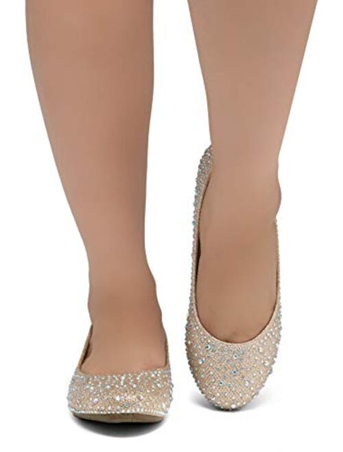 Herstyle Women's Vicky Round Toe Jeweled Embellishments Rhinestone Ballet Flats Shoes