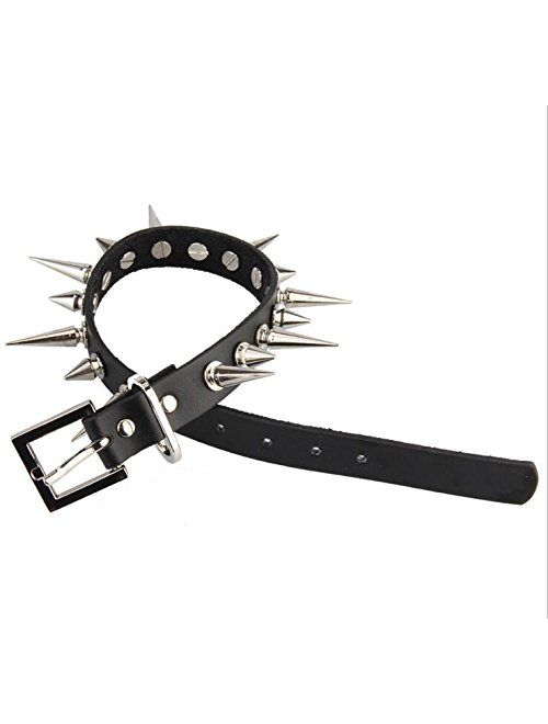 Bystar Unisex Genuine Leather Punk Rock Gothic Spikes Rivets Choker Collar Necklace