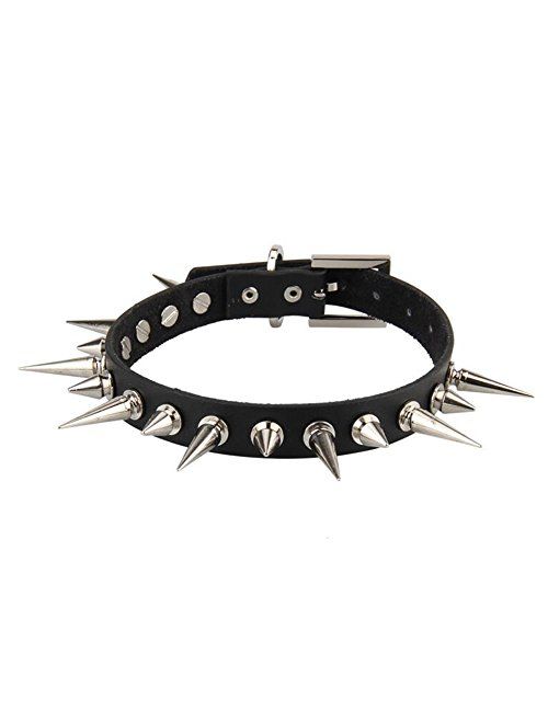 Bystar Unisex Genuine Leather Punk Rock Gothic Spikes Rivets Choker Collar Necklace