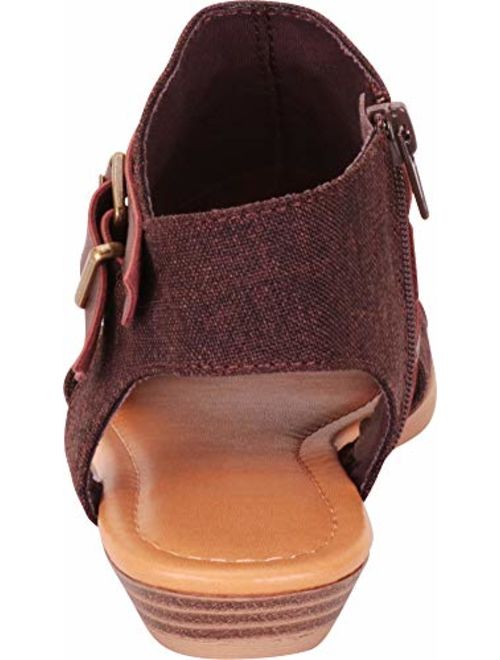 Cambridge Select Womens Crisscross Strappy Buckle Cutout Stacked Low Wedge Sandal 