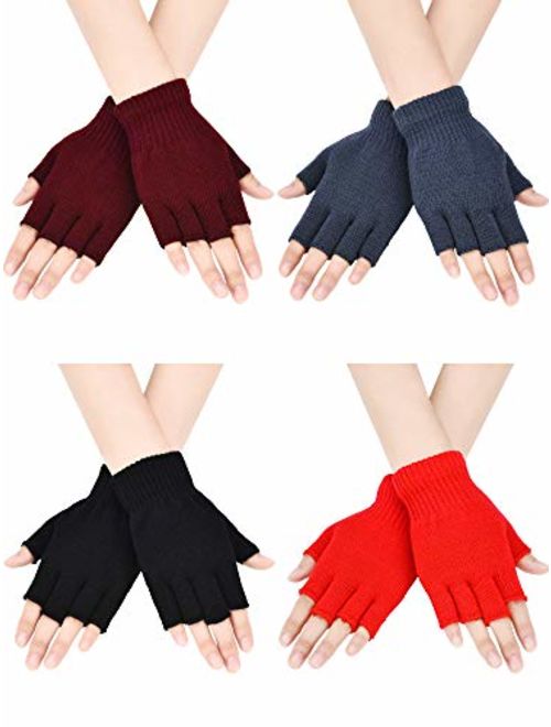 12 Pairs Winter Knitted Gloves Teens Girls Women Full Finger Half Finger Warm Gloves